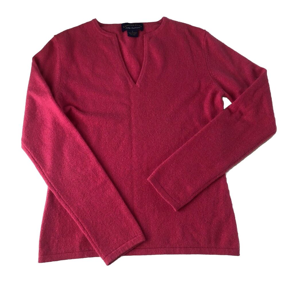 CHARTER CLUB Women’s 2-Ply Cashmere V-Neck Sweater Pink Tag Size Small